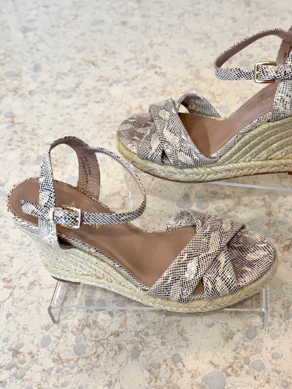 Women’s Cole Haan, US size 6B *Narrow* Leather Snake Print Jute Sandal